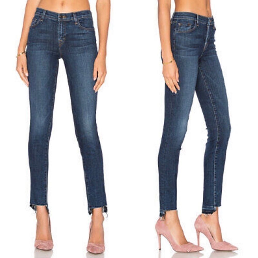 J Brand Raw Edge Asymmetrical Hem Medium Wash Skinny Jeans 25